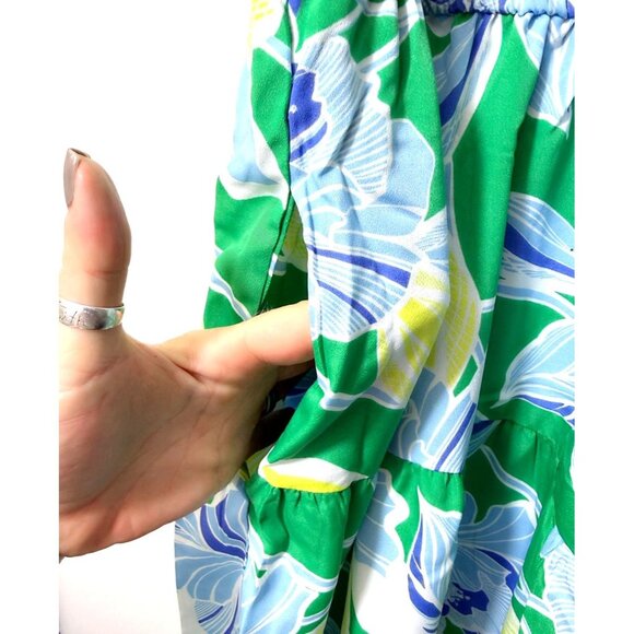 Eliza J Womens Green Blue Floral Pockets Halter Tiered Midi Dress Sz 12 New - Picture 5 of 9